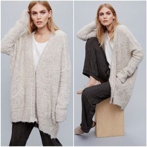 Free People Slouch Boucle Oversized V-Neck Cardigan Tan Cream XS